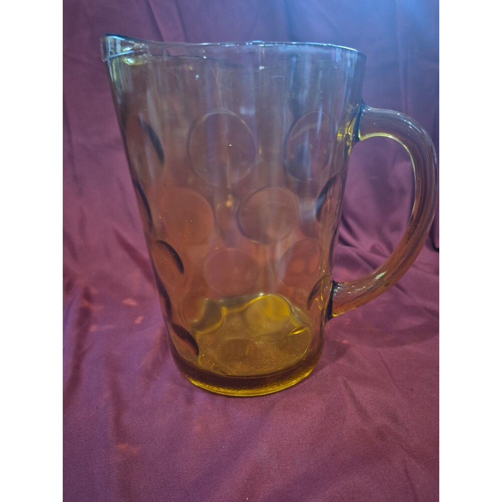 Vintage Amber Glass Pitcher Hazel Atlas Waterfall Optic Ribbed Gold MCM 1960 EUC